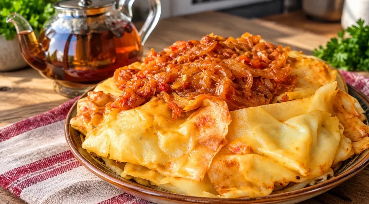 Лінивий ханум із тертою картоплею на сковороді